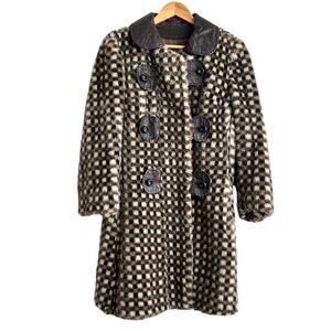 Vintage Mini Chex Brown White Checkered Faux Fur Coat Large 19x37